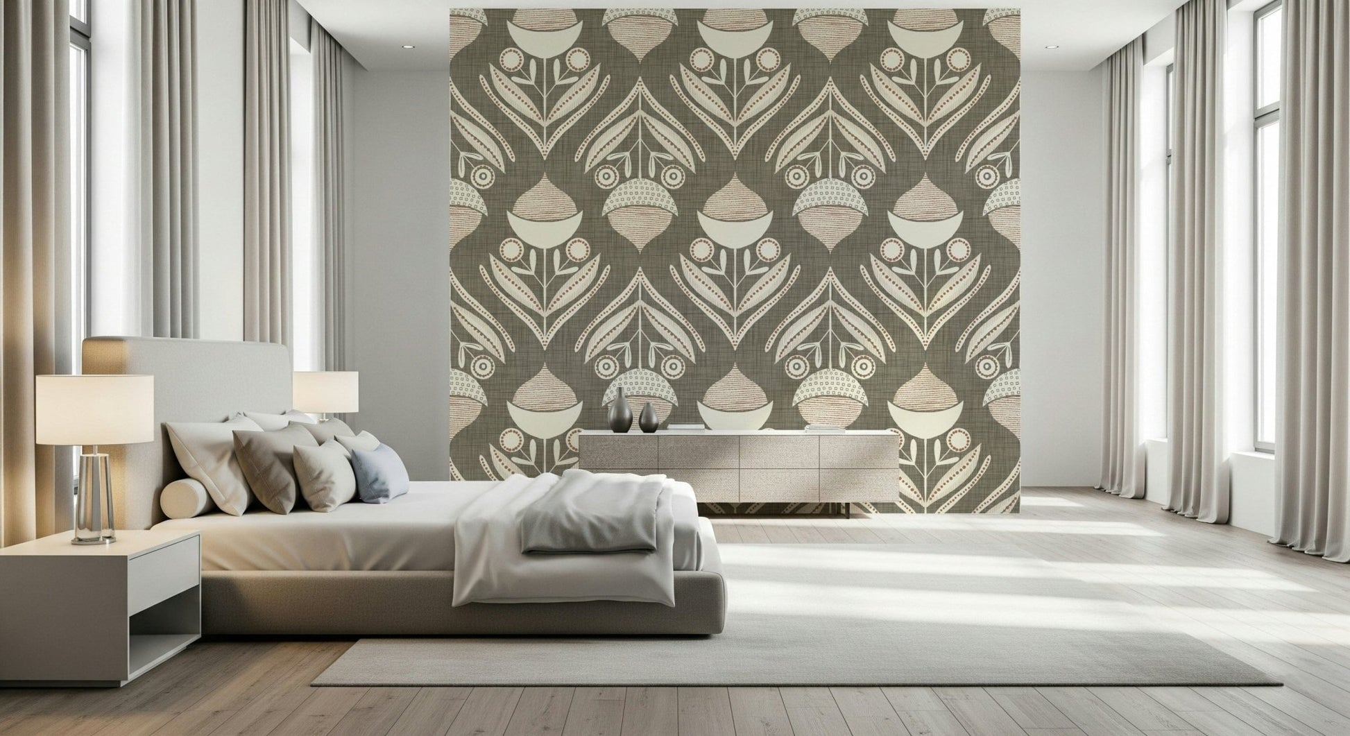 Artistic Neutral Bloom Textile Wallpaper is an ideal wall accent., GD6601