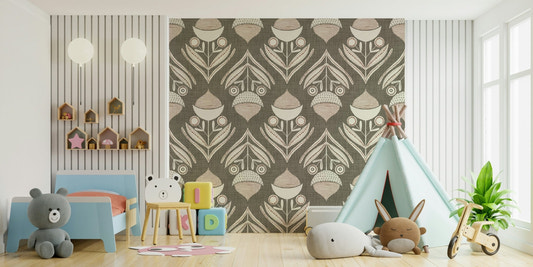 Earthenware tonal Neutral Bloom Textile Wallpaper on canvas texture.