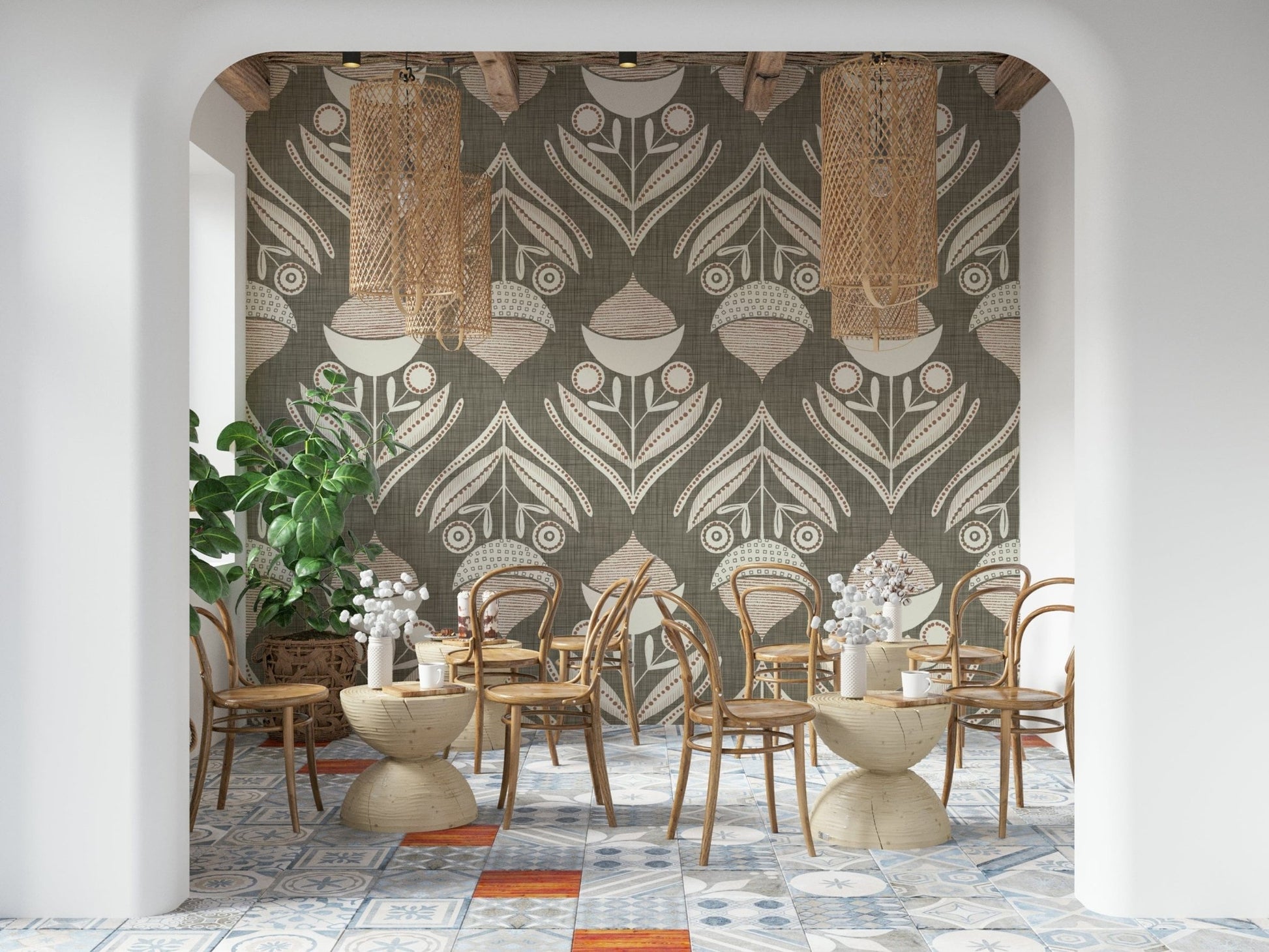 Earthy Neutral Bloom Textile Wallpaper is a subtle wallcovering choice., GD6601