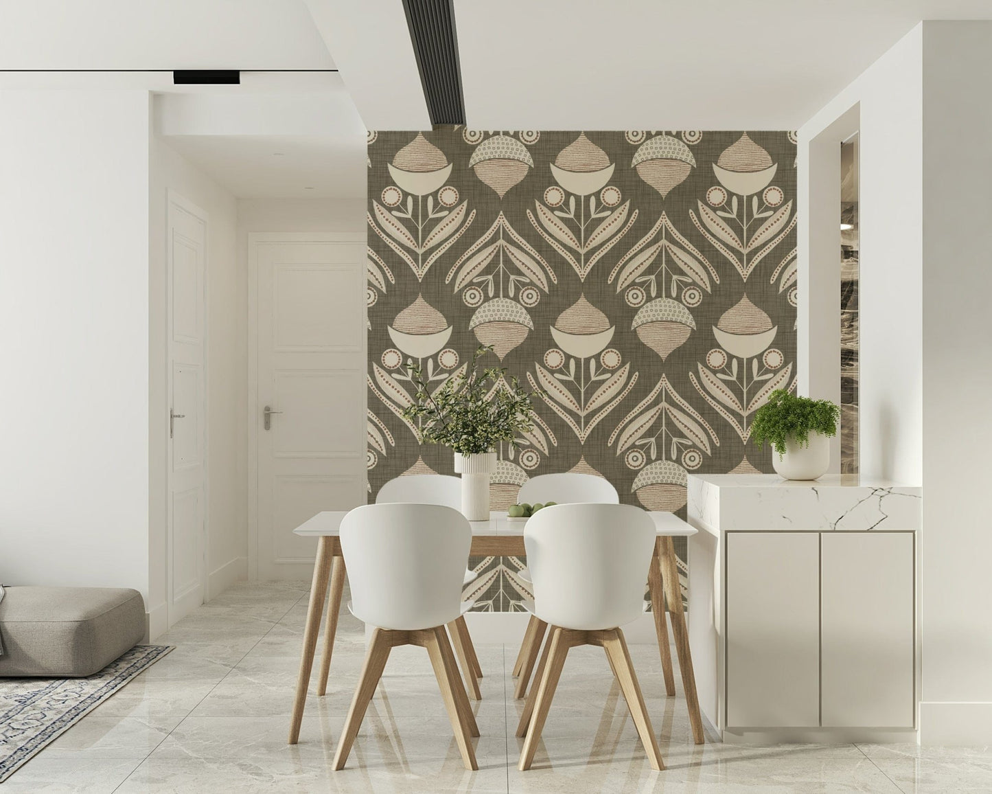 Neutral Bloom Textile Wallpaper offers a serene, odd design., GD6601