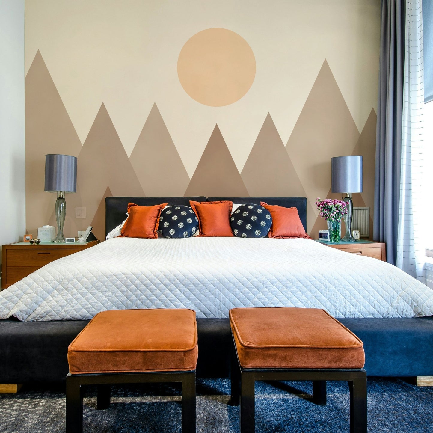 Soft brown geometric mural for walls
