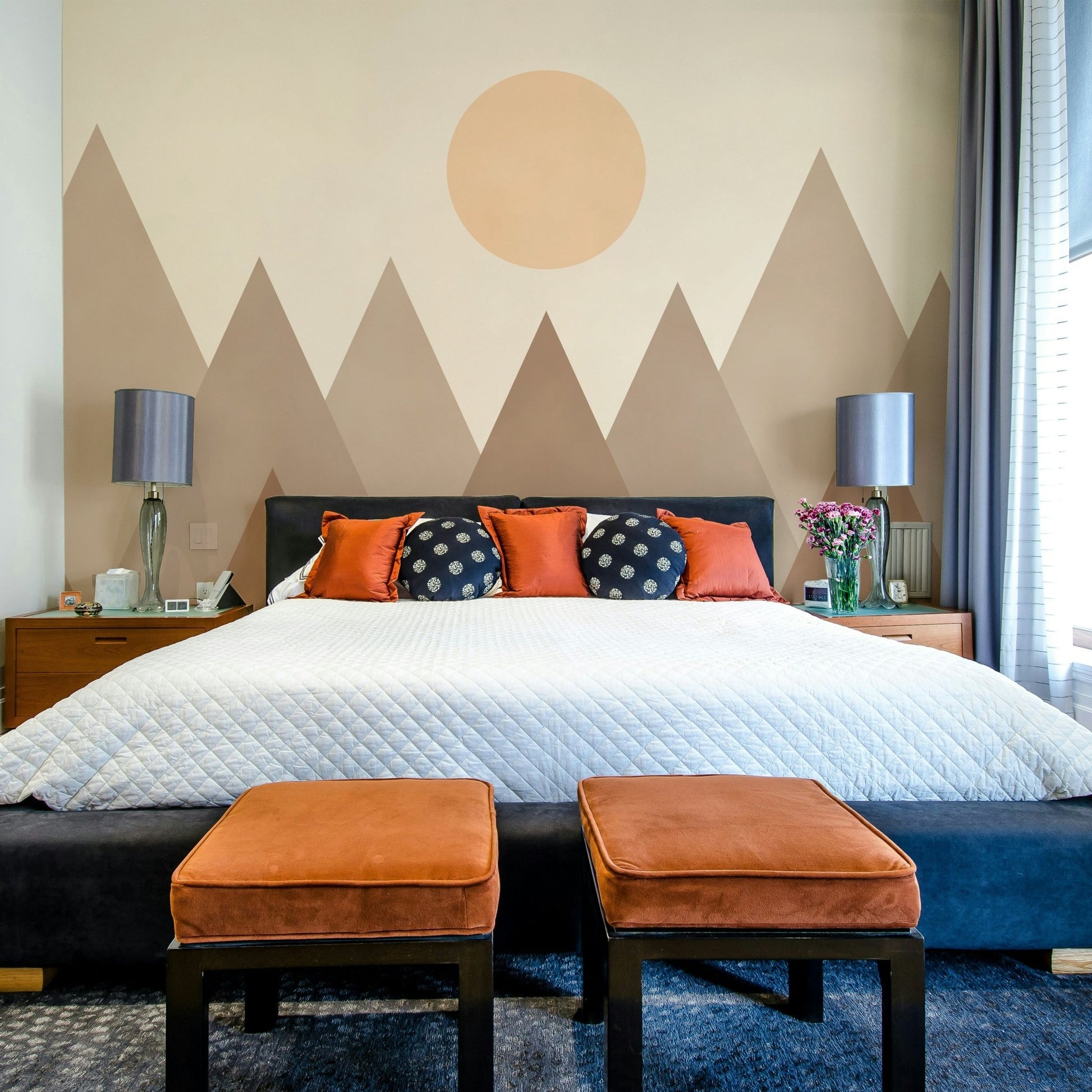 Soft brown geometric mural for walls