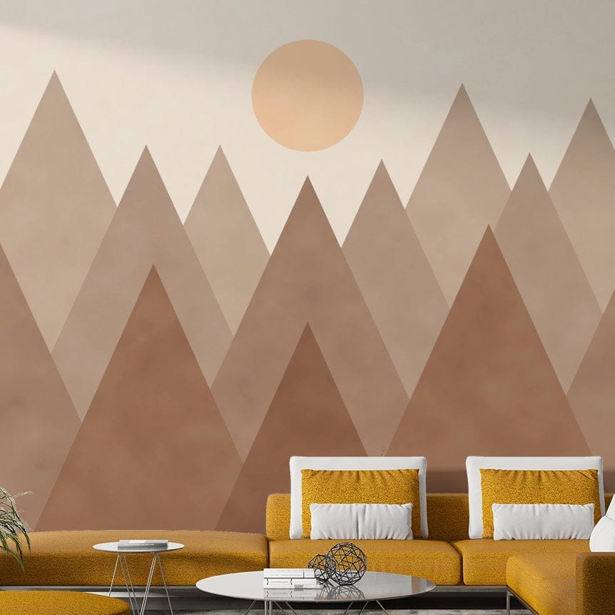 Neutral mountain mural in earth tones