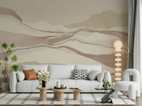 Soothing Neutral Desertscape Mural, flowing dune lines.