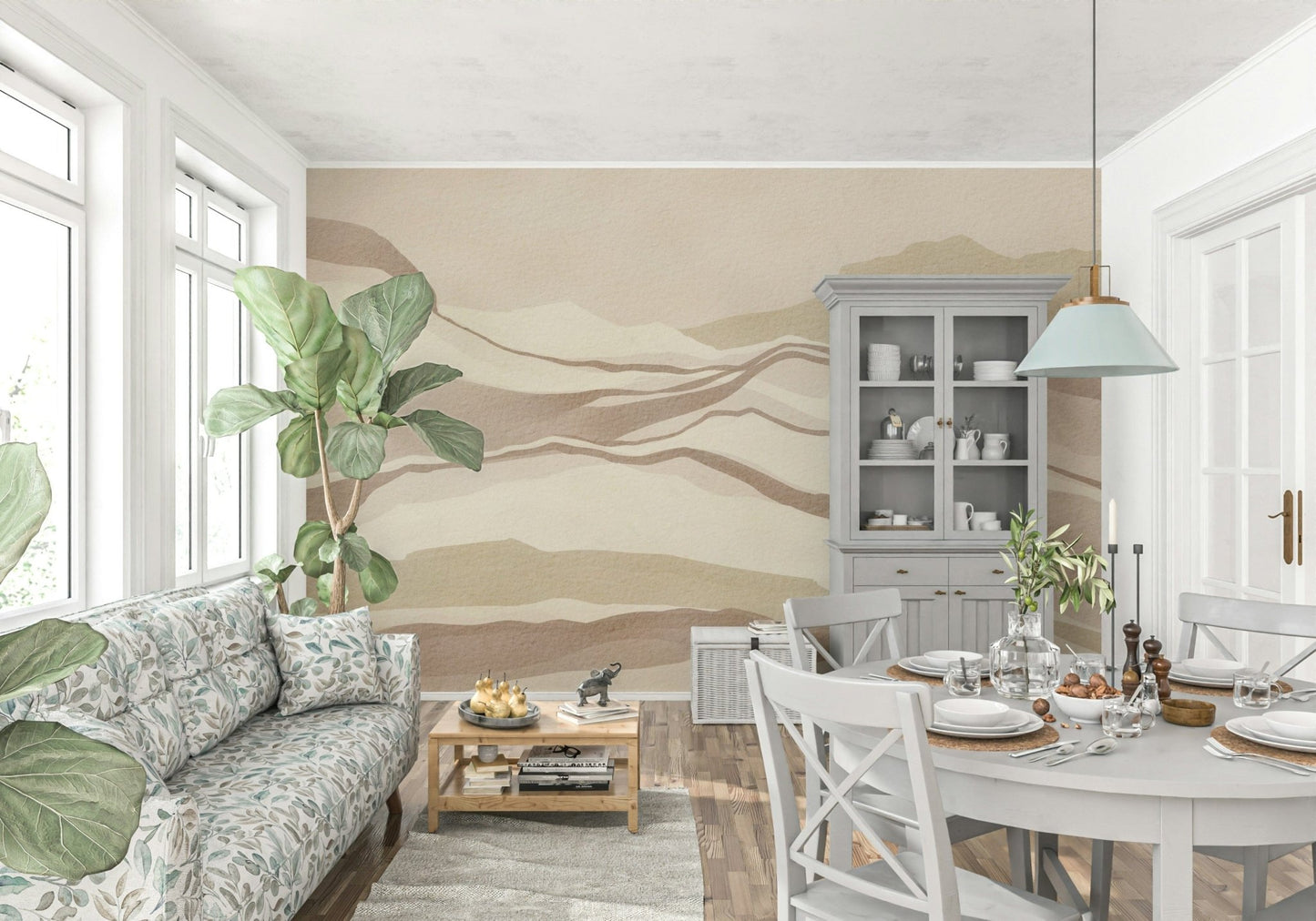 Soft Neutral Desertscape Wall Mural, serene landscape.