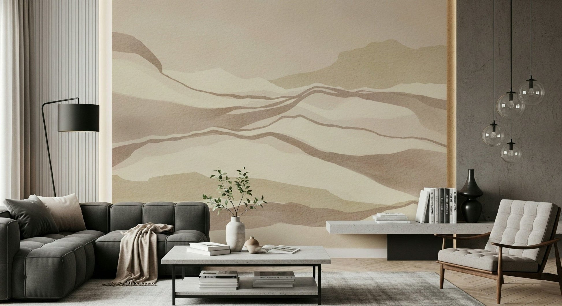 Earthy Neutral Desertscape Wall Mural, beige shades.