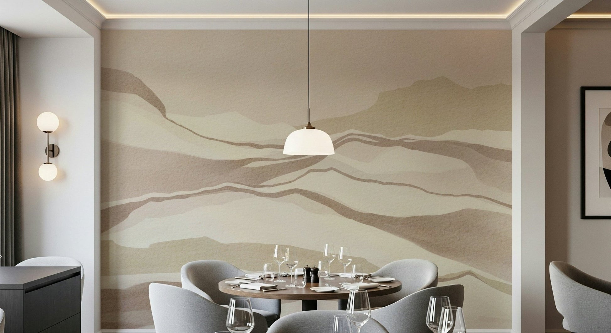 Neutral Desertscape wallpaper for walls, tranquil scene.