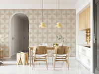Wall covering Neutral Diamonds, stylish repeating quatrefoil, warm neutral hue.