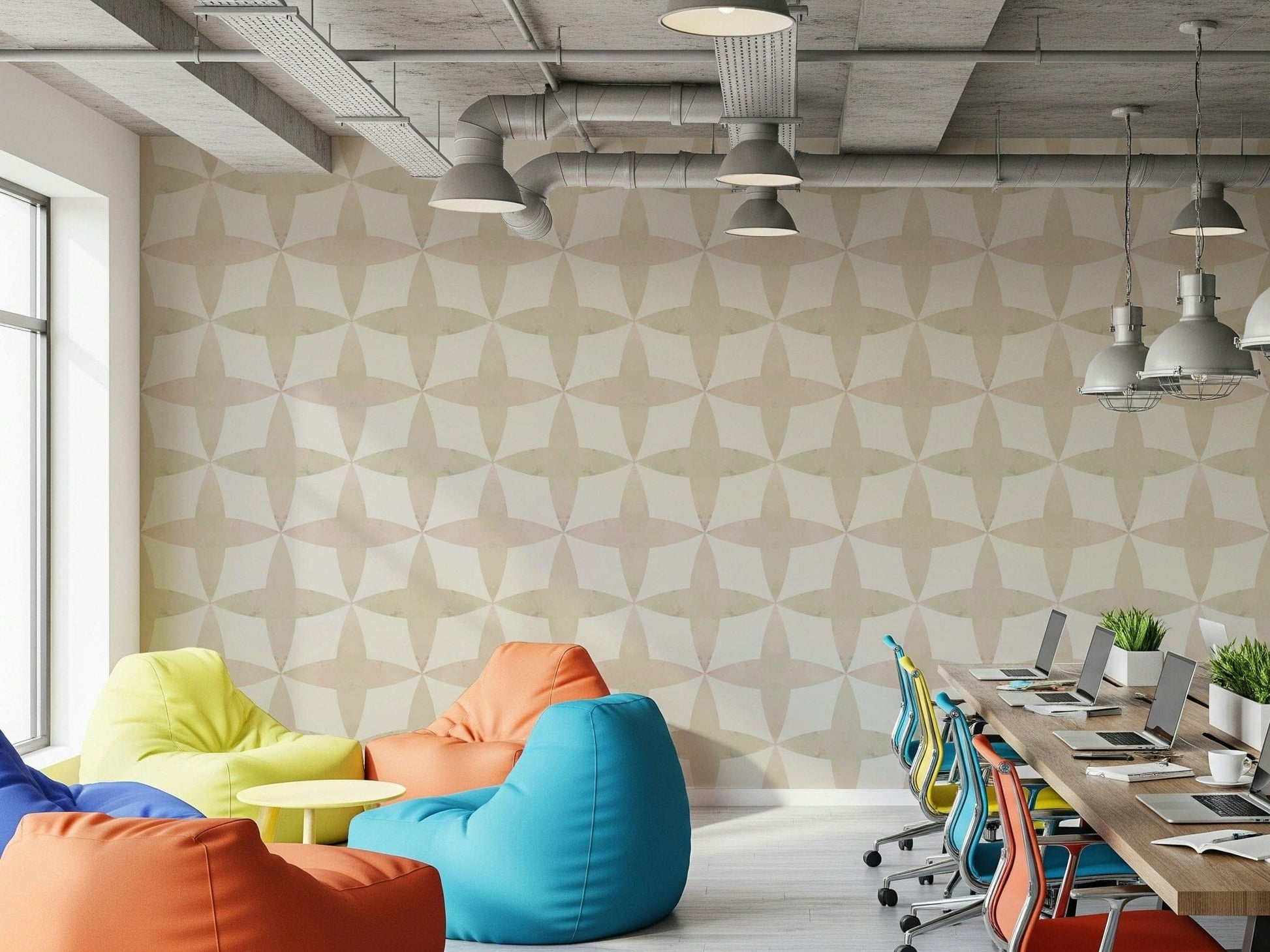 Neutral Diamonds wallpaper, calming pale colors, stylish geometric motif.