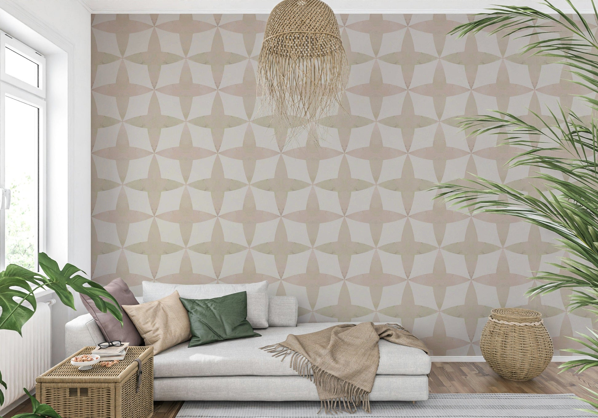 Neutral Diamonds pattern, sophisticated light taupe wall adornment.