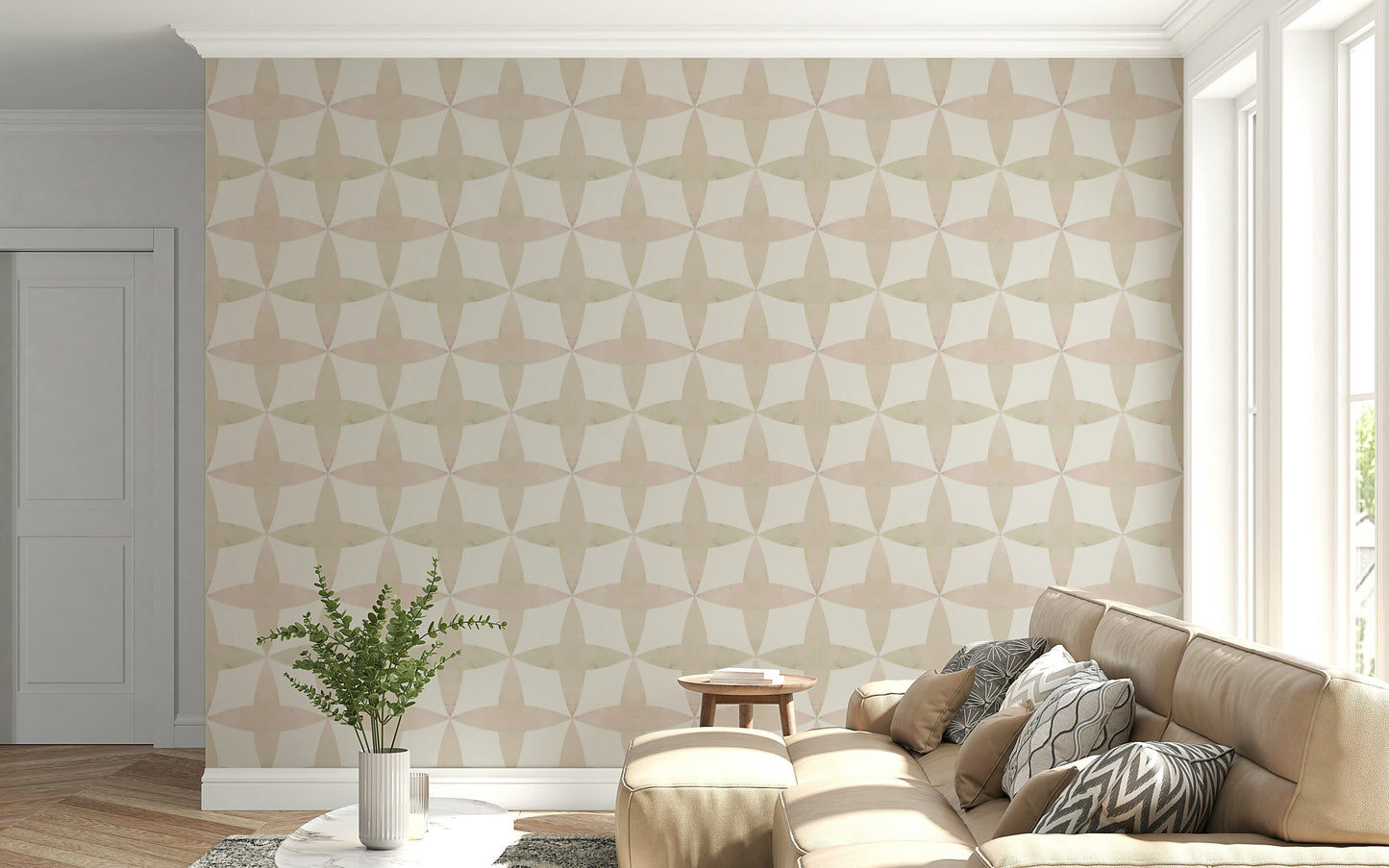 Minimalist Neutral Diamonds, creamy diamond repeat wallpaper for walls.