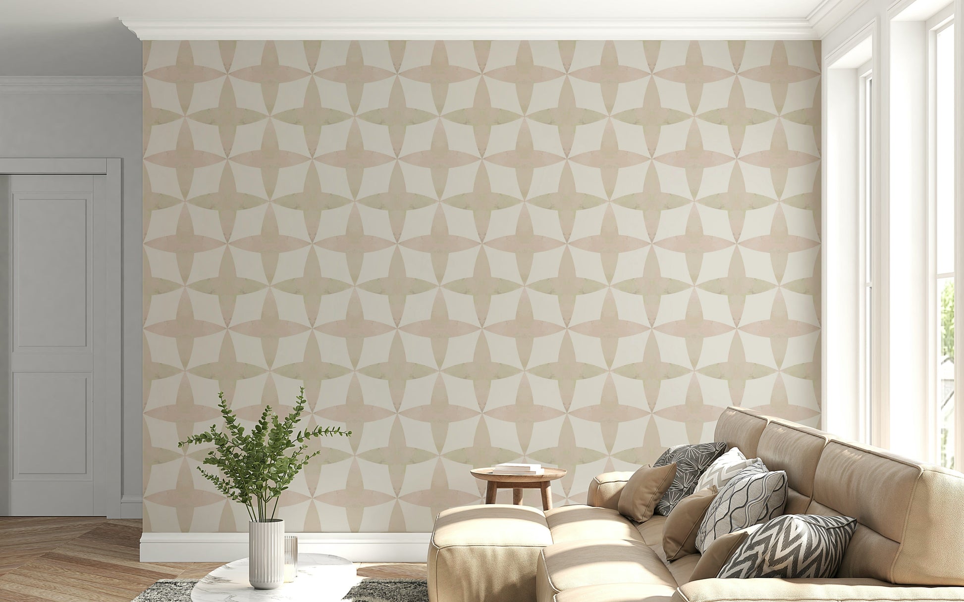 Minimalist Neutral Diamonds, creamy diamond repeat wallpaper for walls.