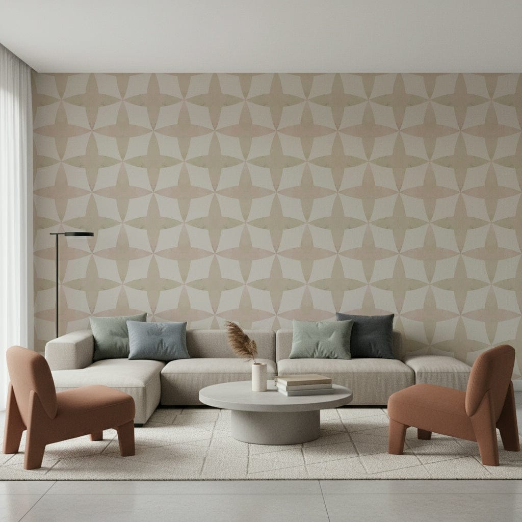 Soft geometric Neutral Diamonds, pale pastel feature wall covering.