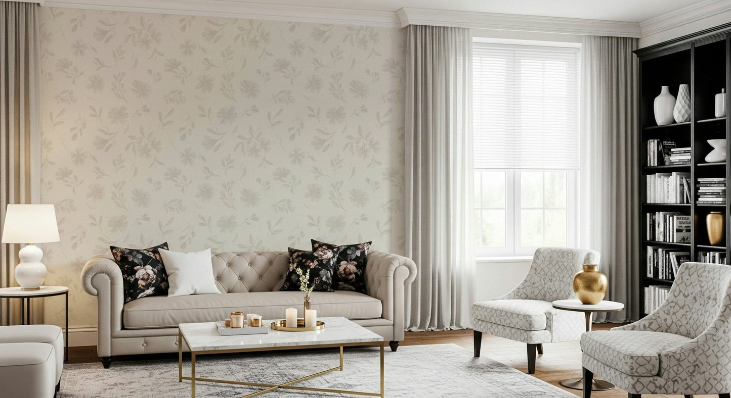 Neutral Flora in cloud dancer white Wallpaper⁠