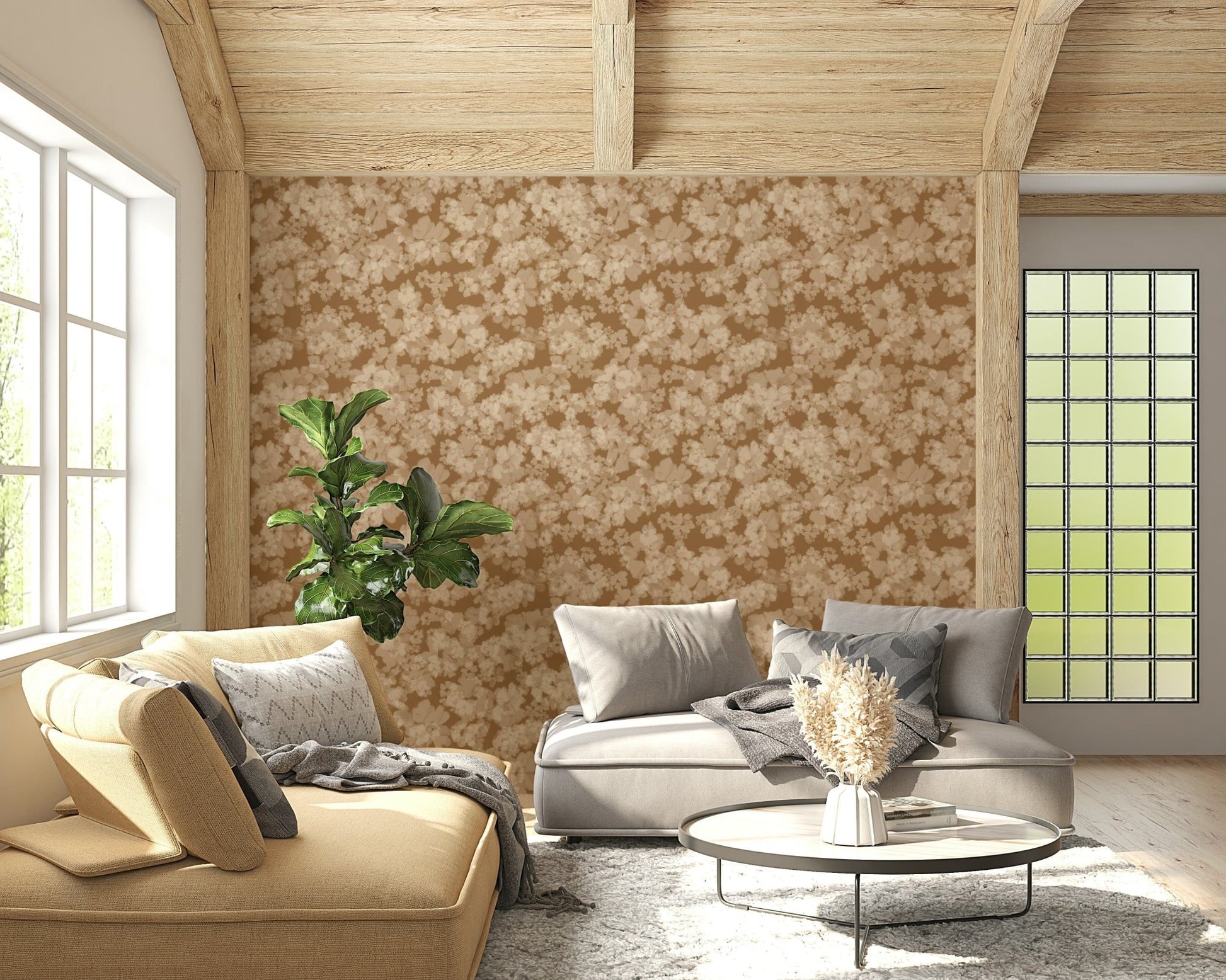 Airy Neutral Floral Haze wallpaper with feathery flower clusters.