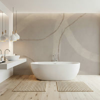 A graceful subtle shape wall mural in cool, tranquil tones.