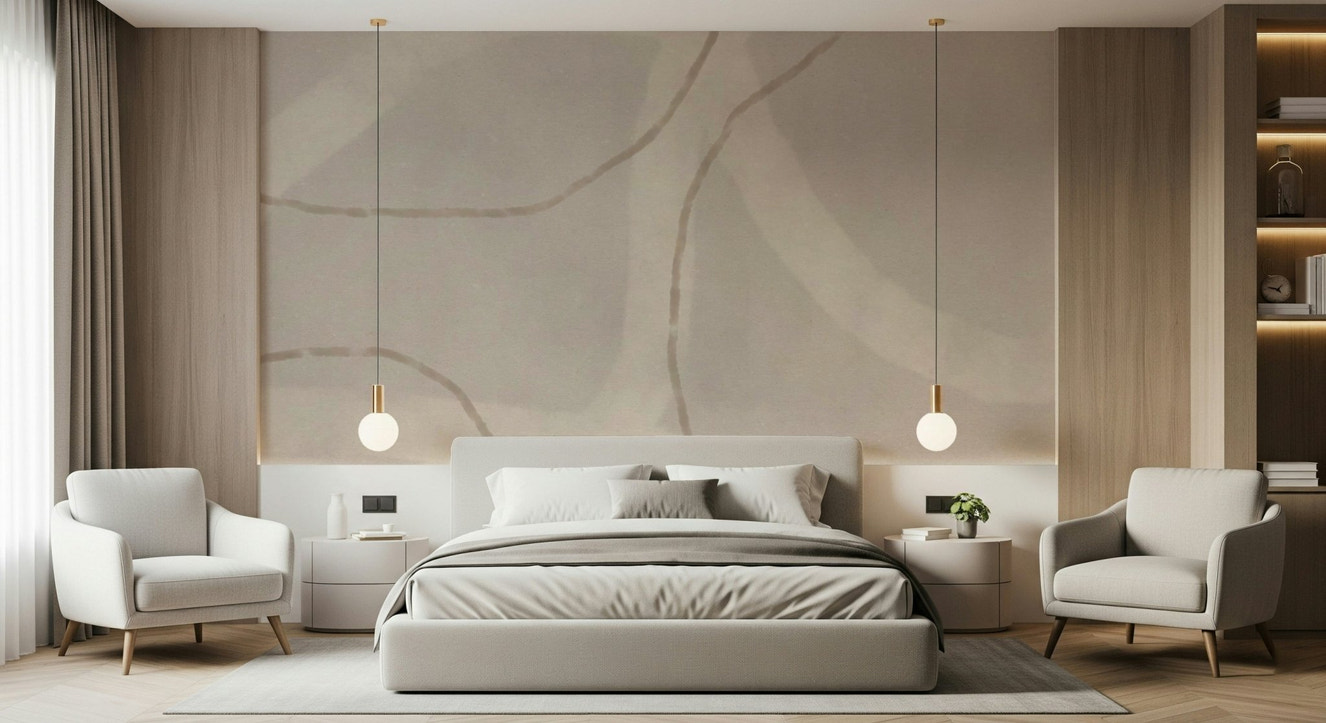 A beautiful abstract flowing wallpaper mural in neutral tones.
