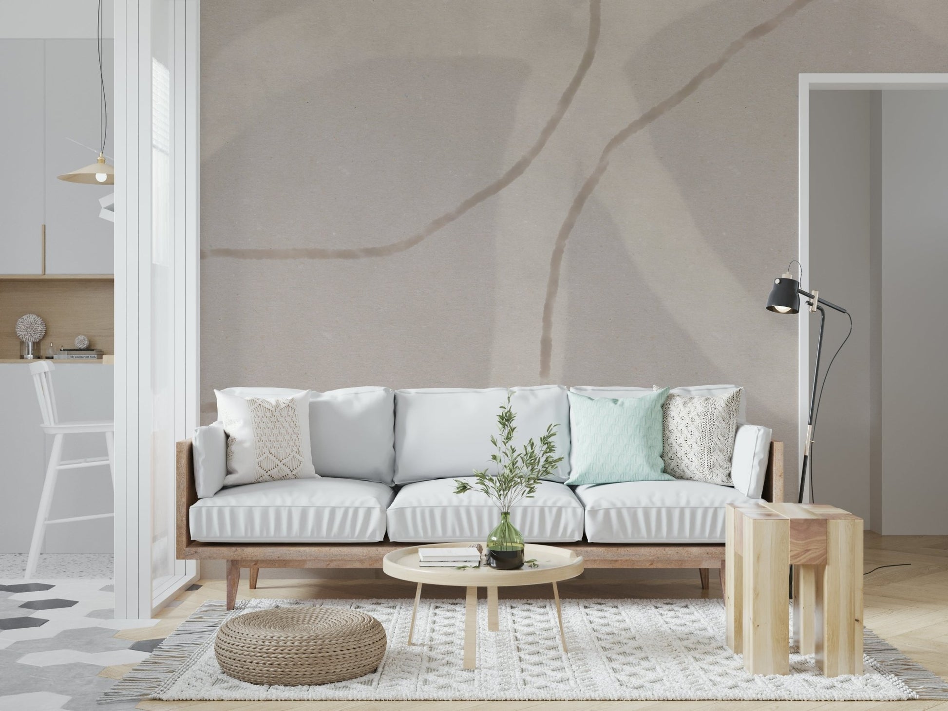 An artistic minimalist form mural for home decor.