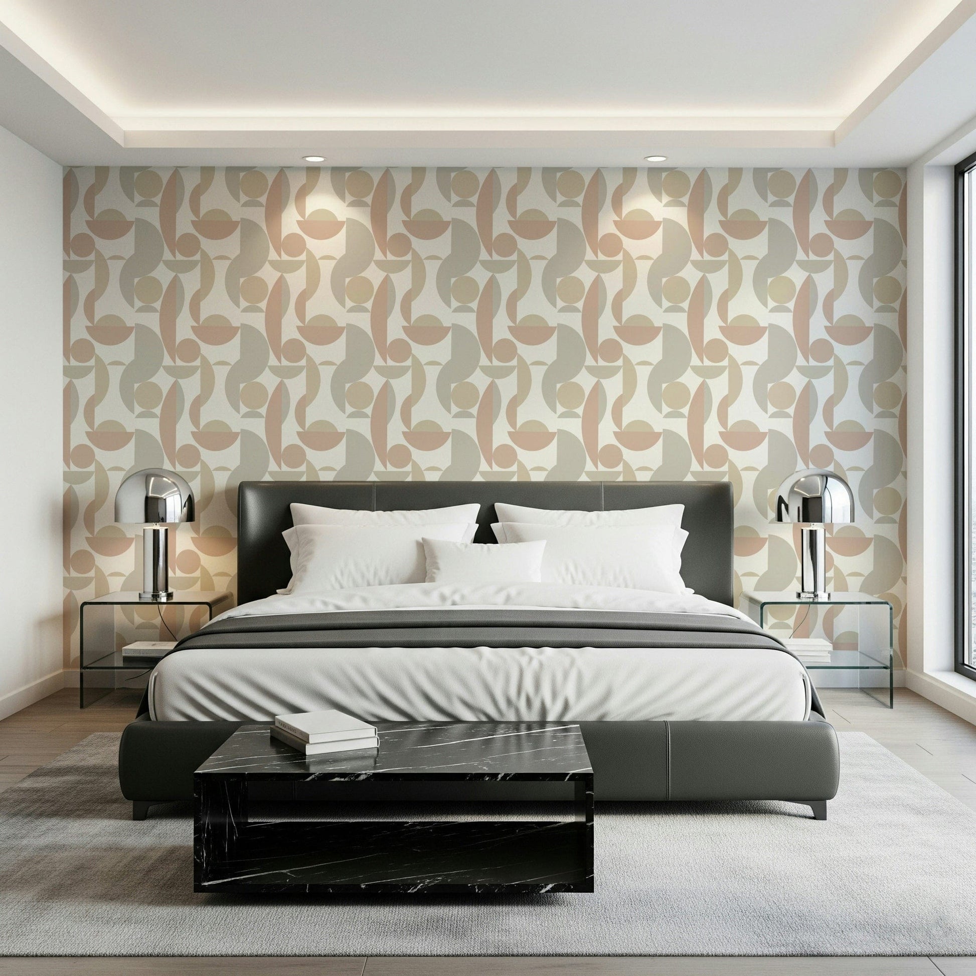 Sophisticated wall paper blush beige grey abstract design.