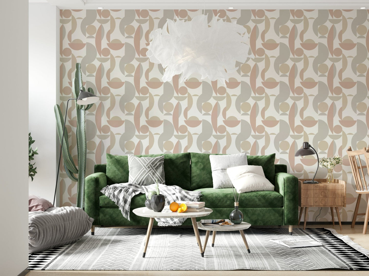 Stylish wall mural geometric design muted colors.