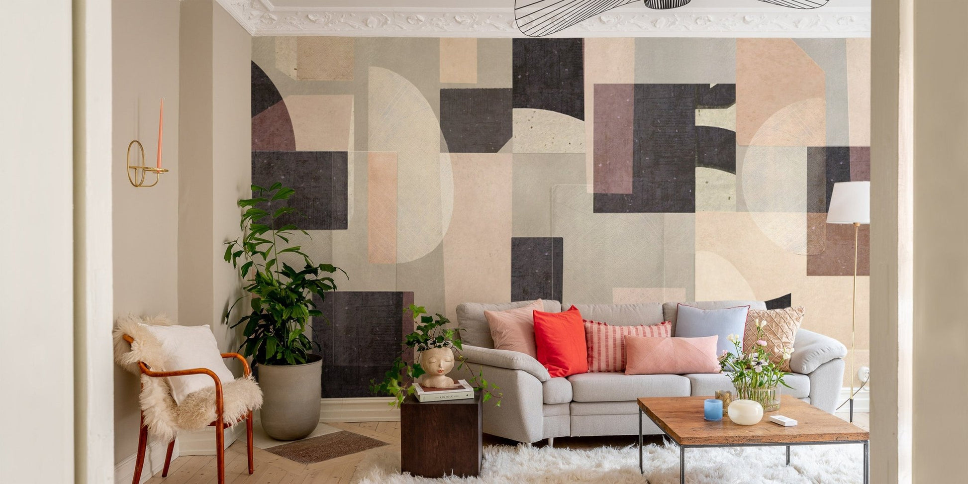 Soft-tone geometric wall mural
