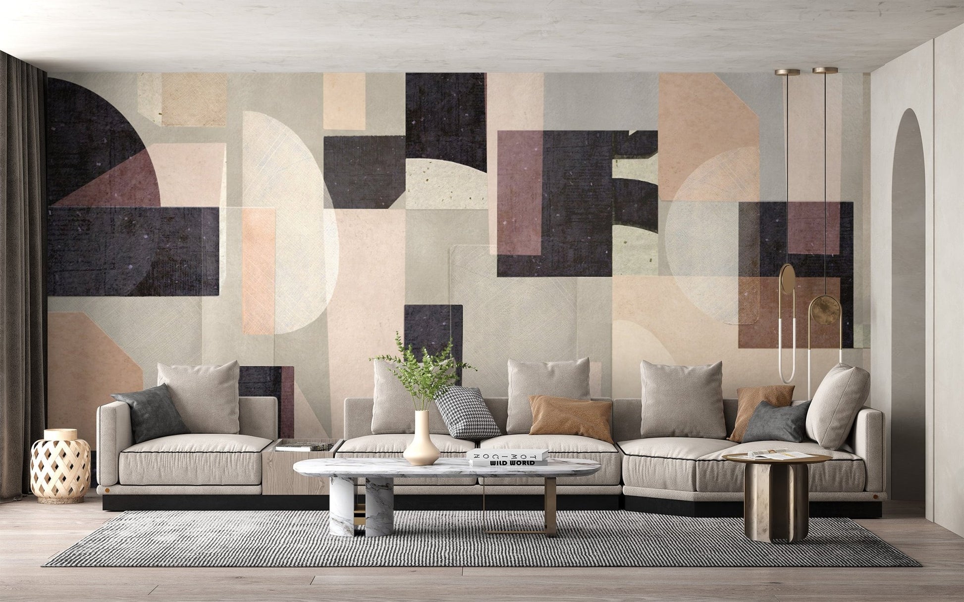 Layered shapes neutral tone wallpaper
