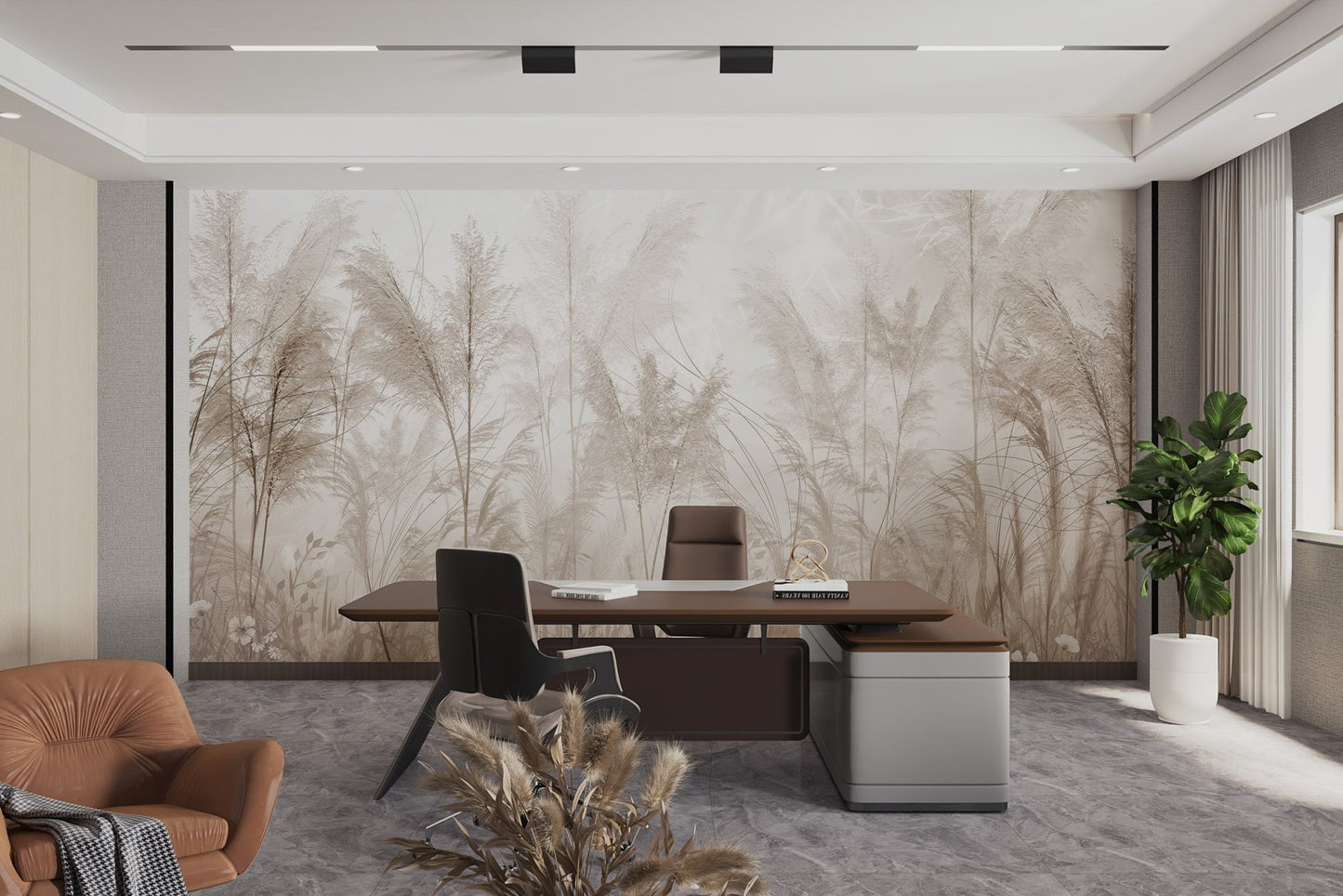Earthy Grassland Nature Wall Design
