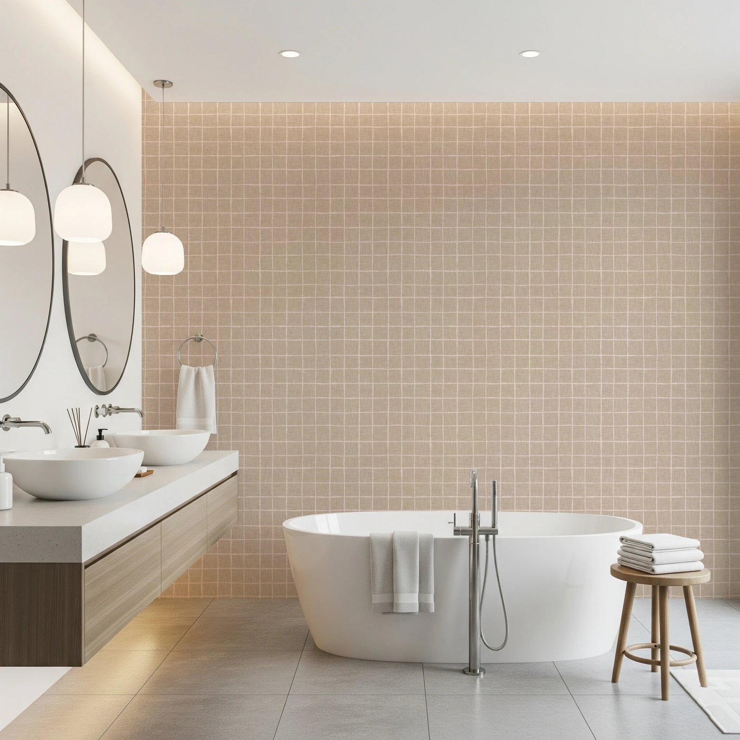 Light brown linen texture grid pattern wallpaper, GD8458