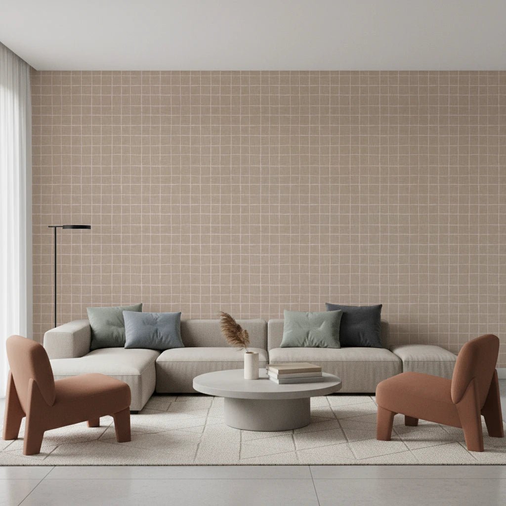 Greige textured wallpaper with hand-drawn grid, GD8458