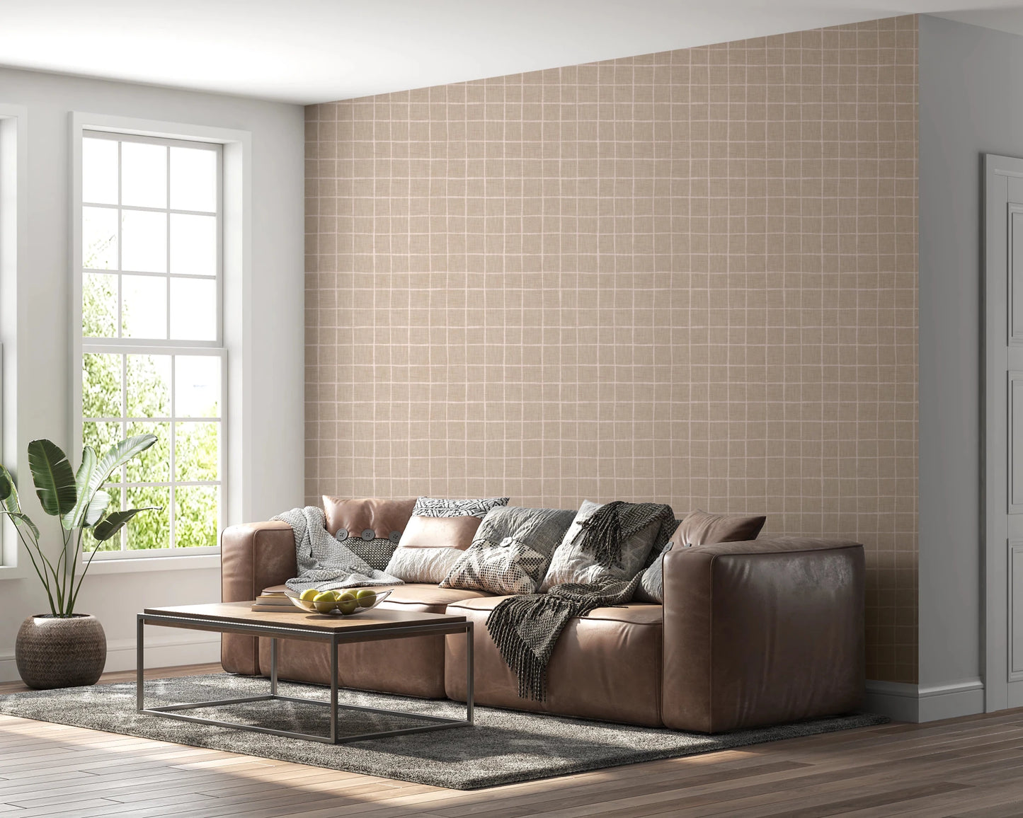 Minimalist beige check pattern for modern homes, GD8458