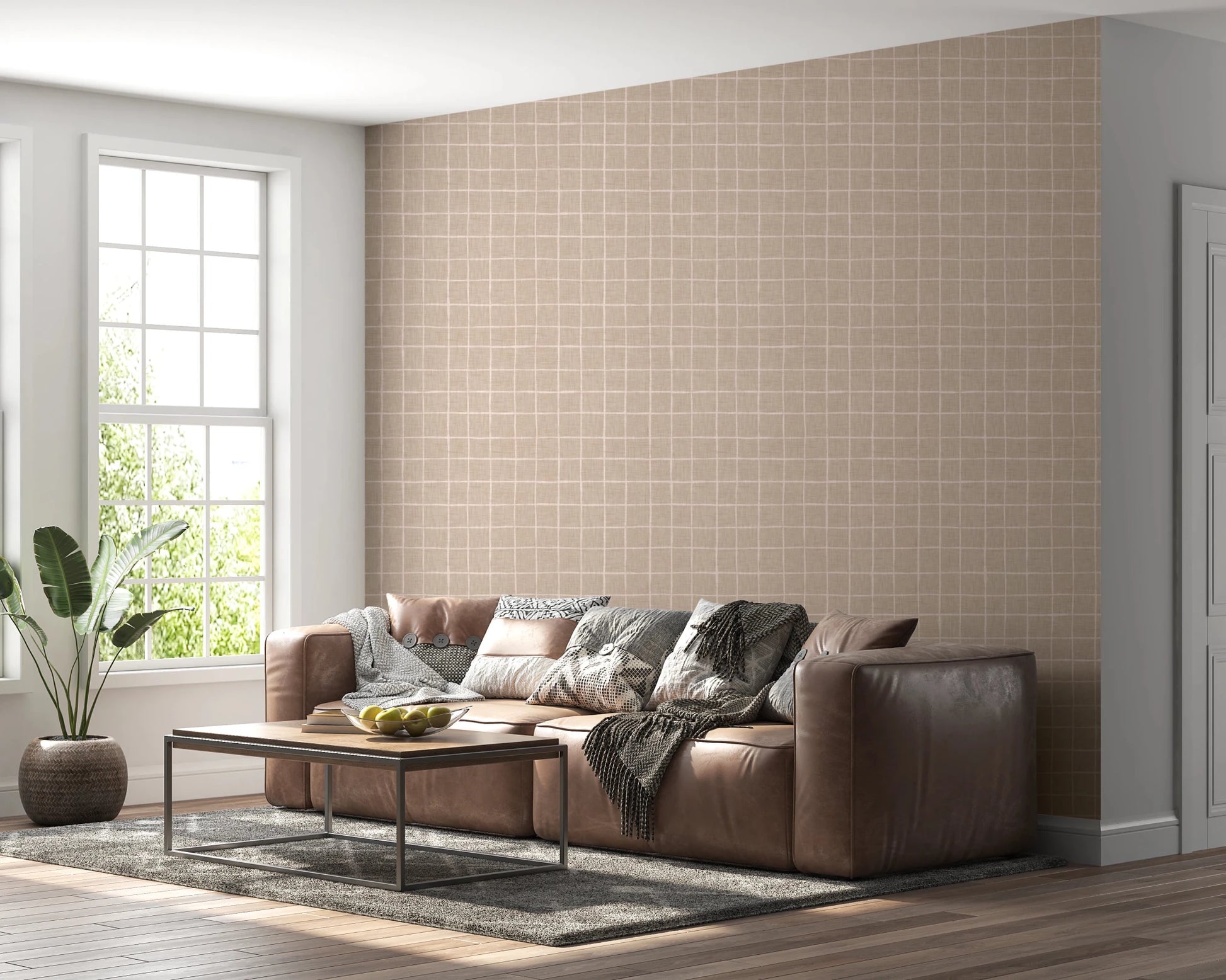 Minimalist beige check pattern for modern homes, GD8458