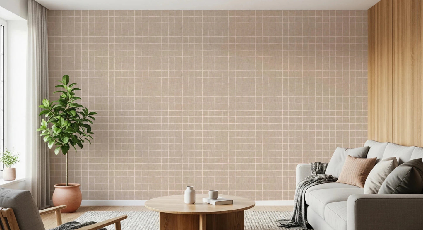 Scandi style neutral grid wallpaper for interiors, GD8458