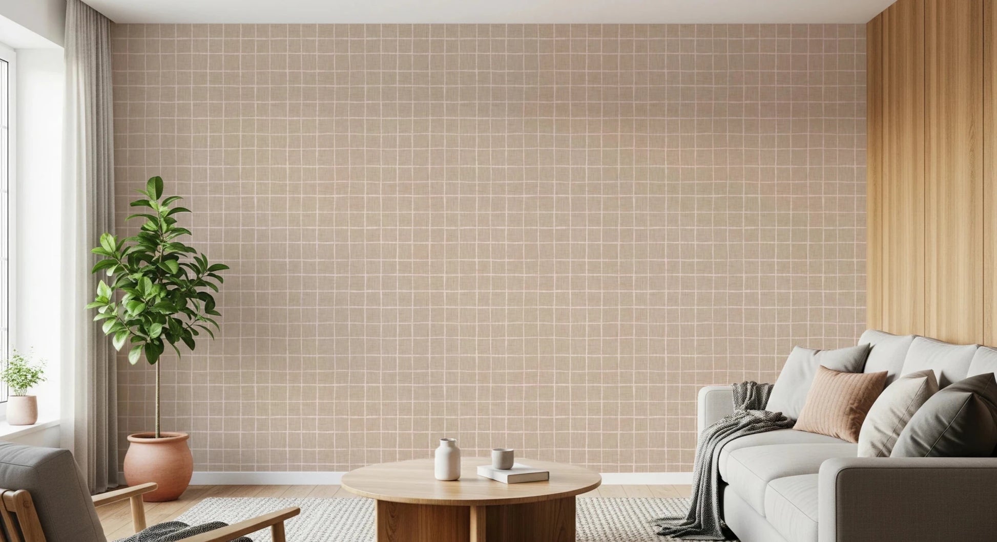 Scandi style neutral grid wallpaper for interiors, GD8458