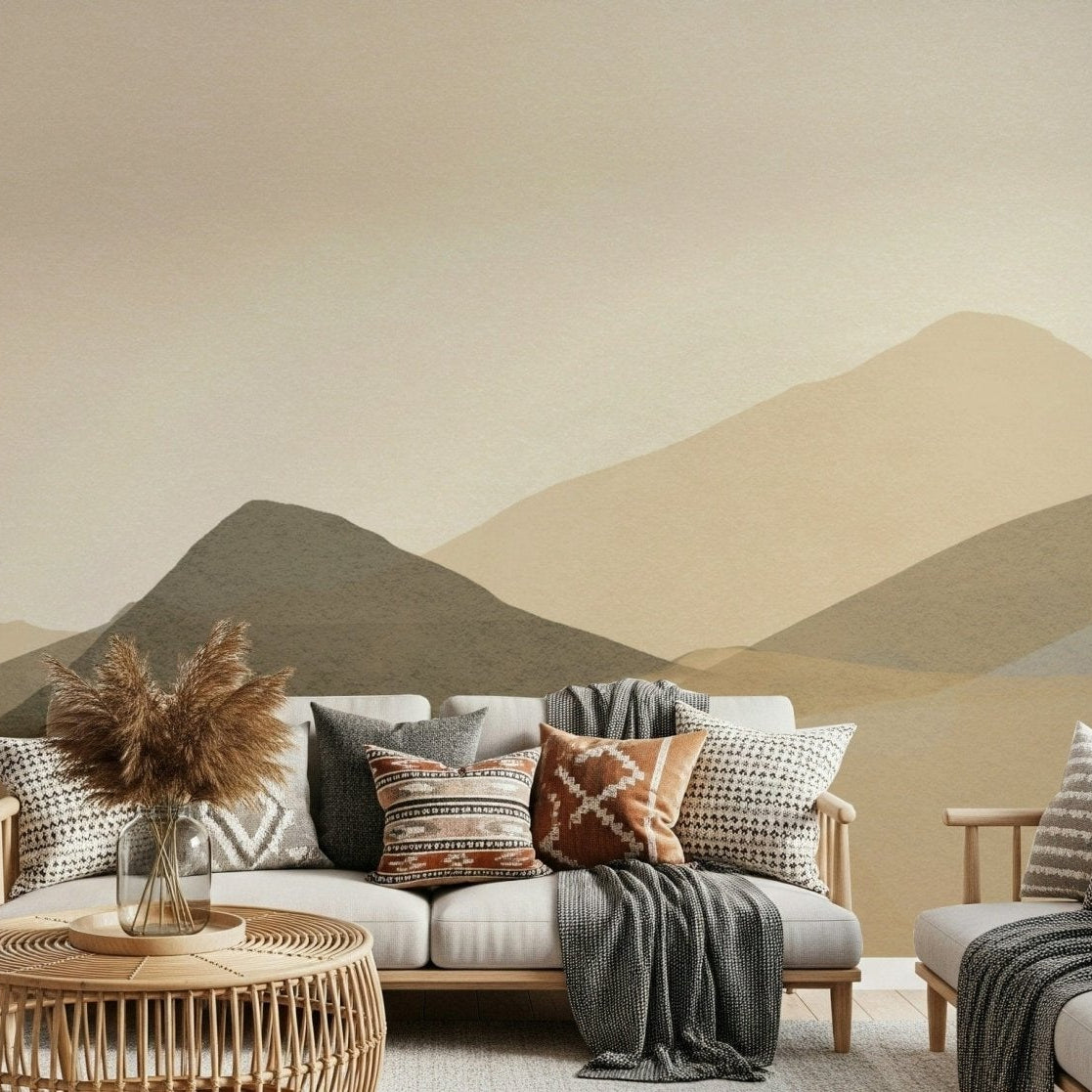 Serene mountain peaks mural, Neutral Hues Range Serenity., GD6490
