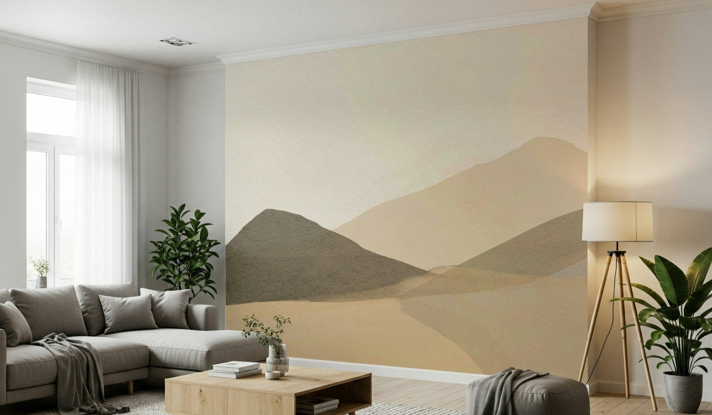 Layered brown mountains art, Range Serenity Mountain Range Serenity Wall Mural., GD6490