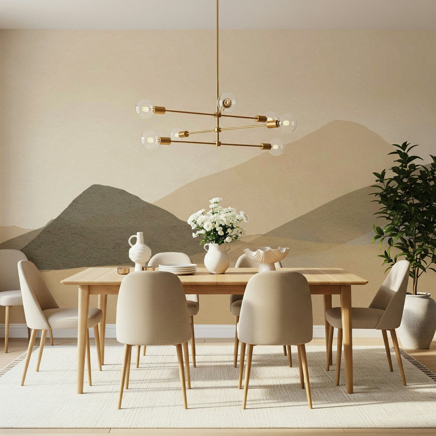 Neutral Hues: Mountain Range Serenity Wall Mural subtle landscape., GD6490