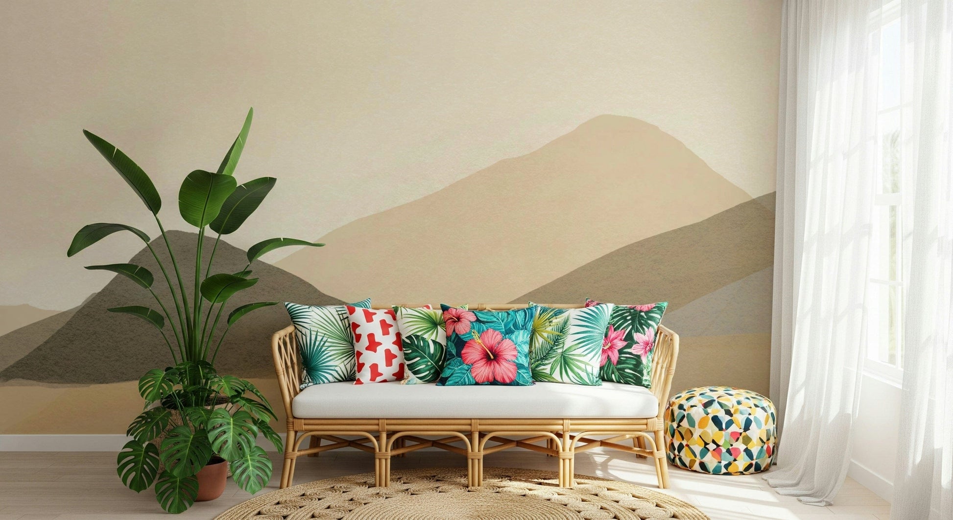 Peel and stick wallpaper layered design, Neutral Hues.