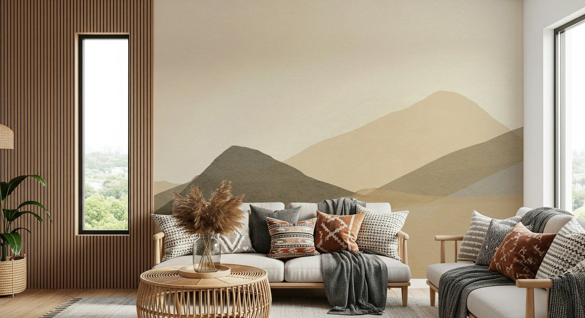 Serene mountain peaks mural, Neutral Hues Range Serenity.