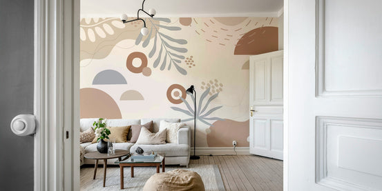 An abstract wall mural featuring a pattern of stylized leaves. GD4142

