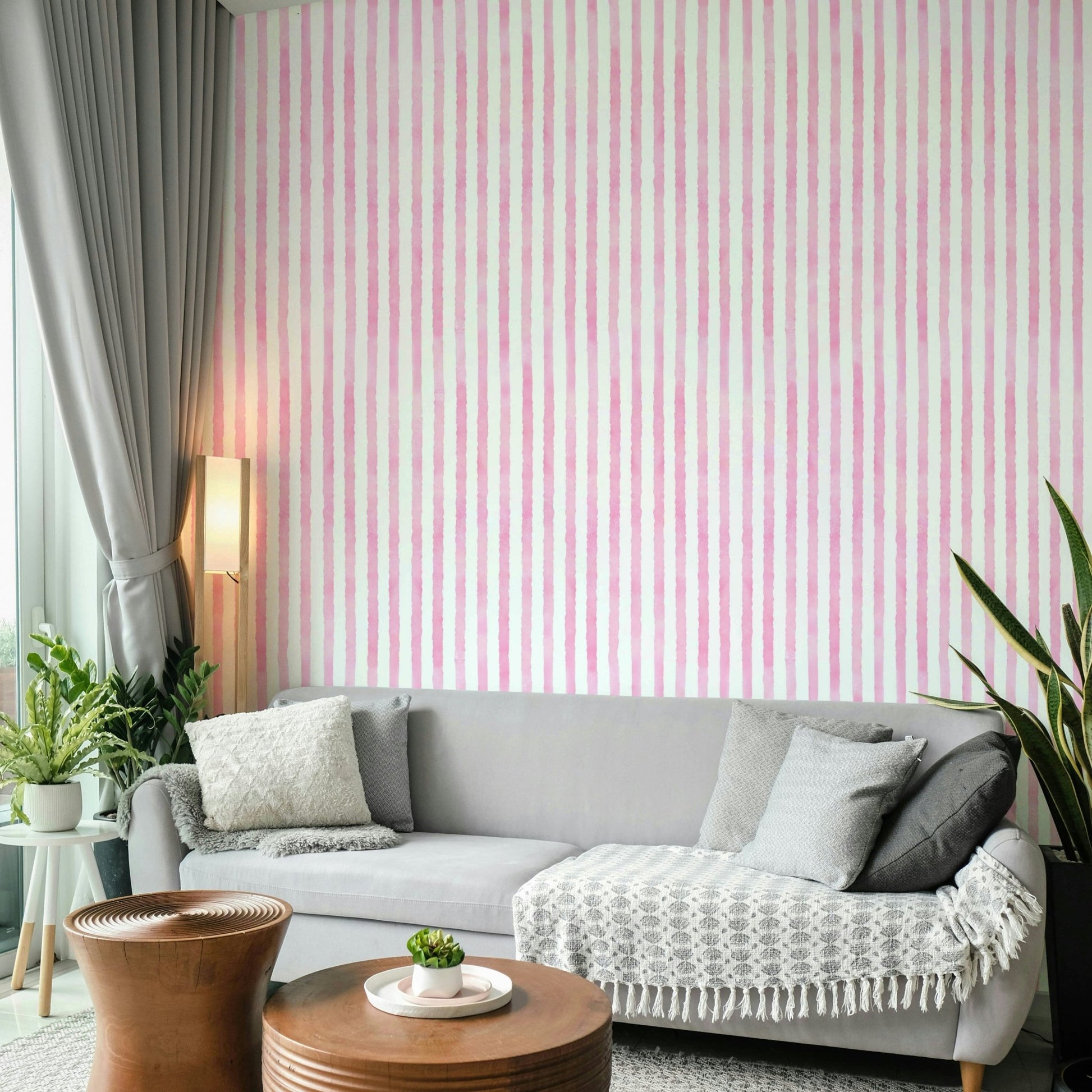 Vertical line wallpaper in soft neutral tones
