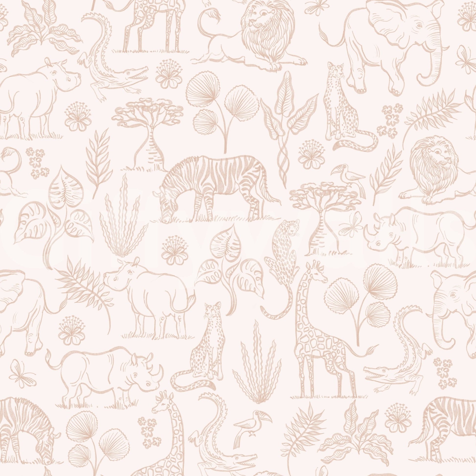 Safari adventure wallpaper on bedroom wall

