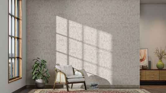 Bedroom with soft toned safari animal mural

