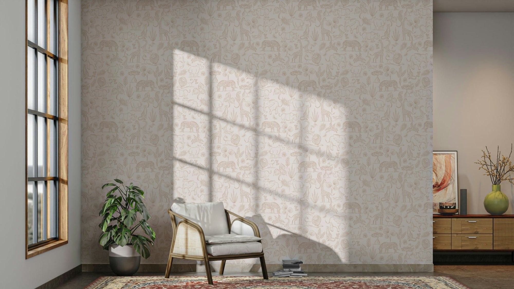 Bedroom with soft toned safari animal mural GD504

