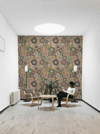 Wallpaper with a folk-art-inspired Scandinavian style.

