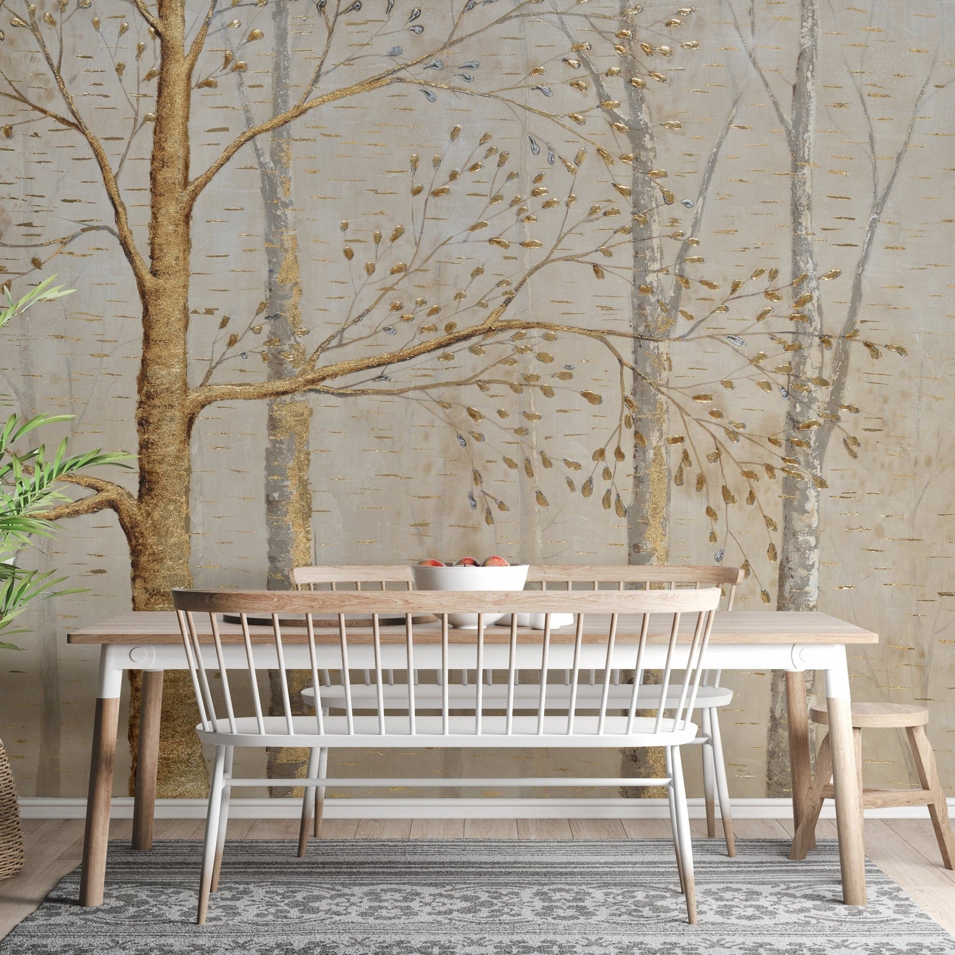 Gold Background Green Leaves Wallpaper - Giffywalls A326