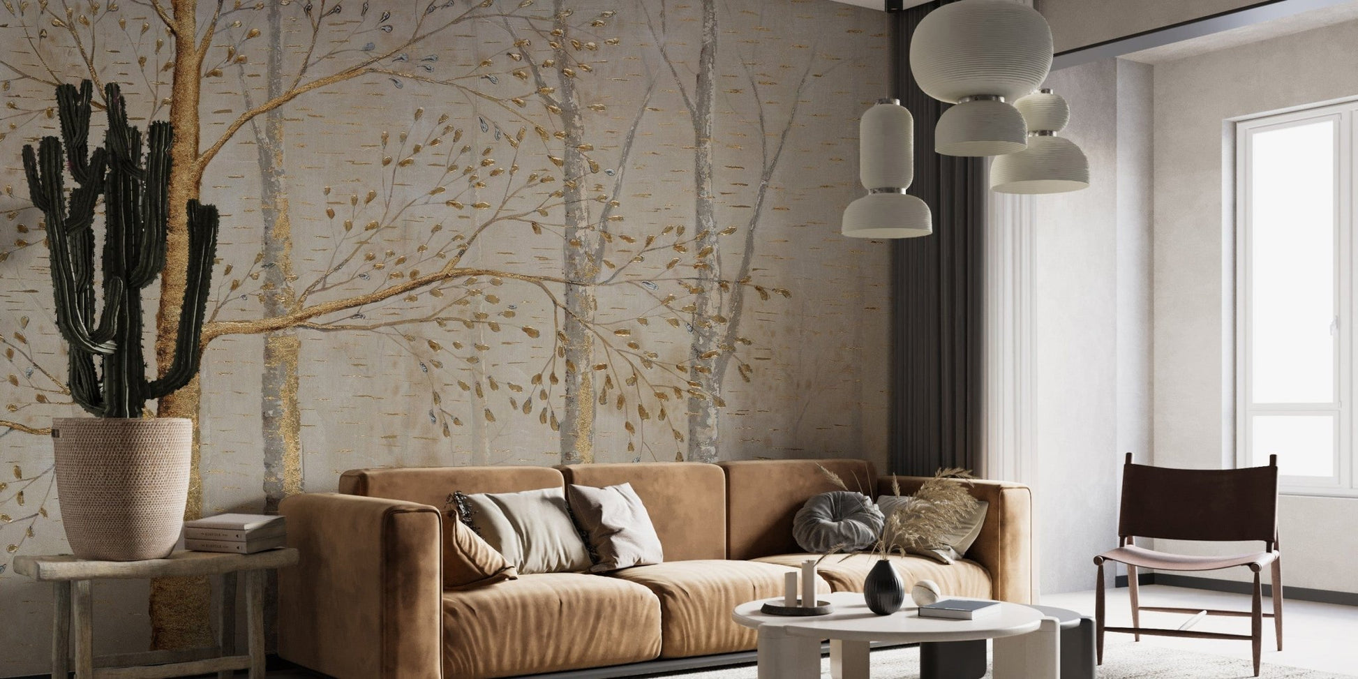 Gold background green leaves wallpaper design A326