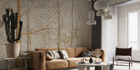 Gold background green leaves wallpaper design A326