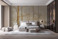 Green leaves wallpaper with gold background A326