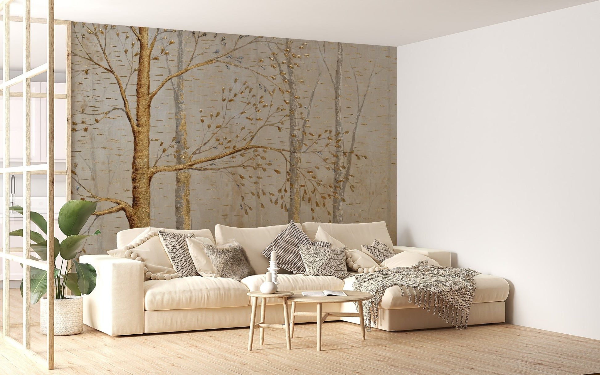 Elegant gold background with green leaves wallpaper A326