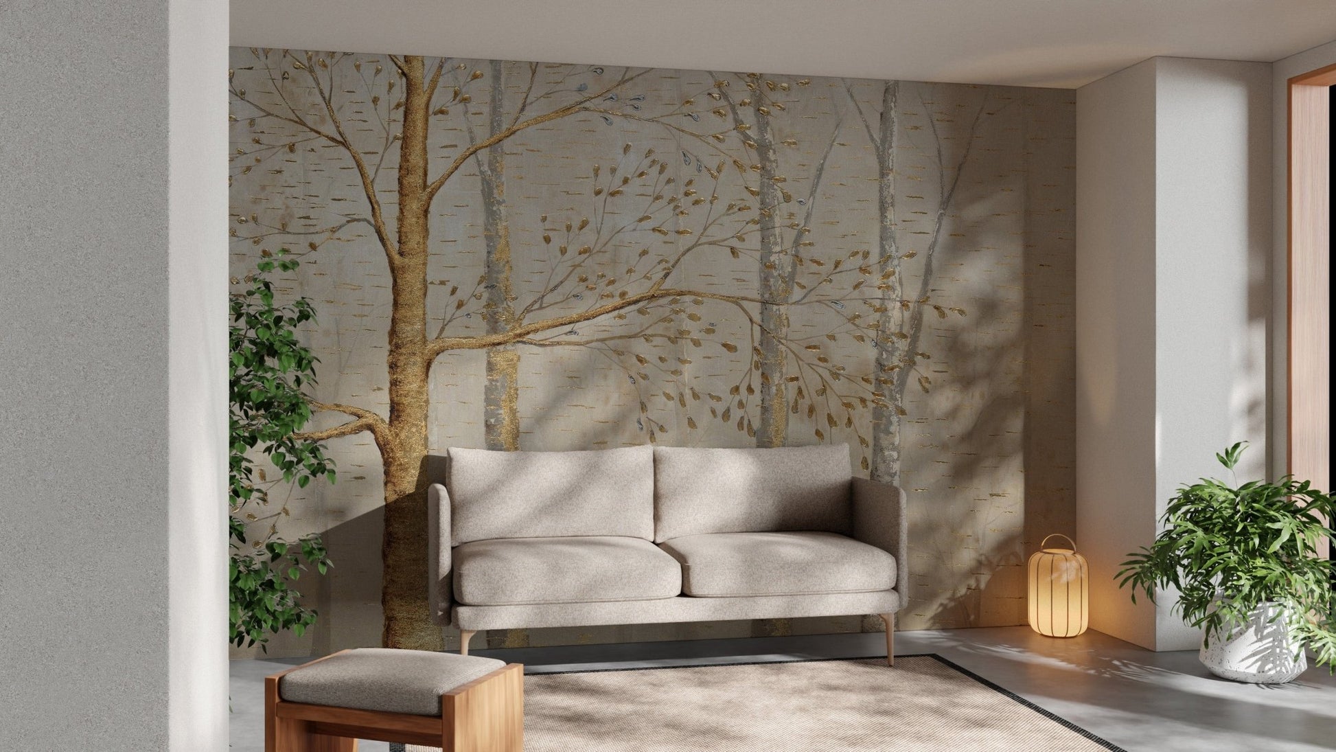 Gold Background Green Leaves Wallpaper - Giffywalls A326
